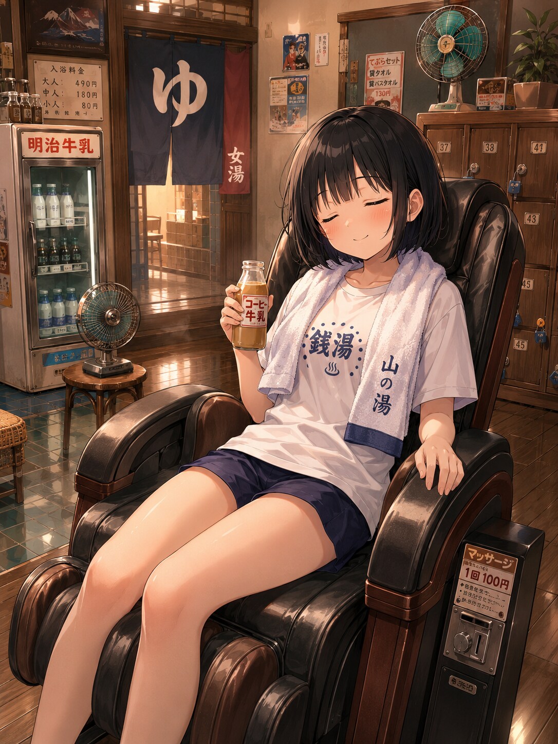マッサージチェアと女の子