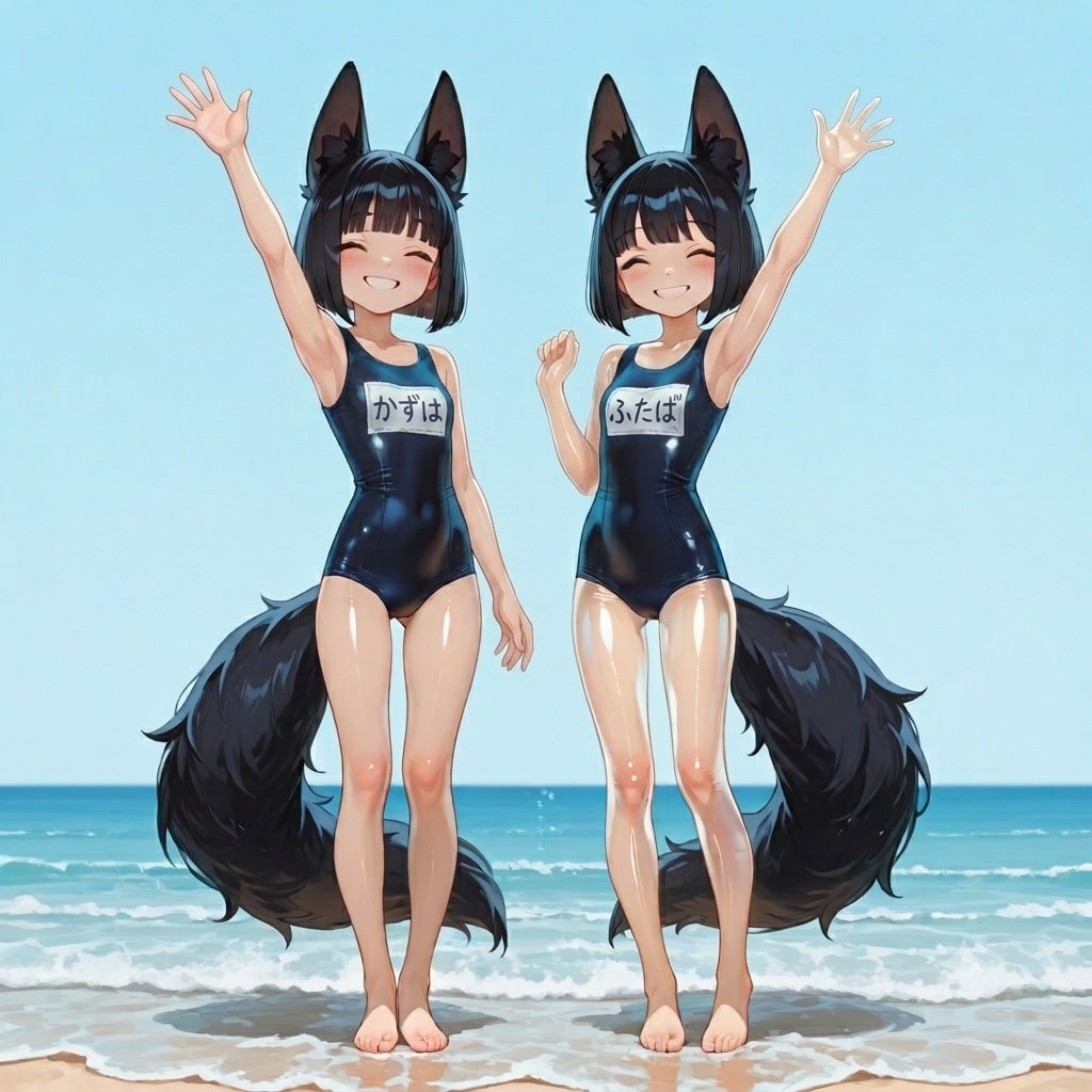 双子ちゃん海へ