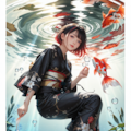 金魚と着物女性 3枚目
