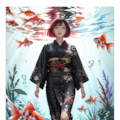 金魚と着物女性 5枚目