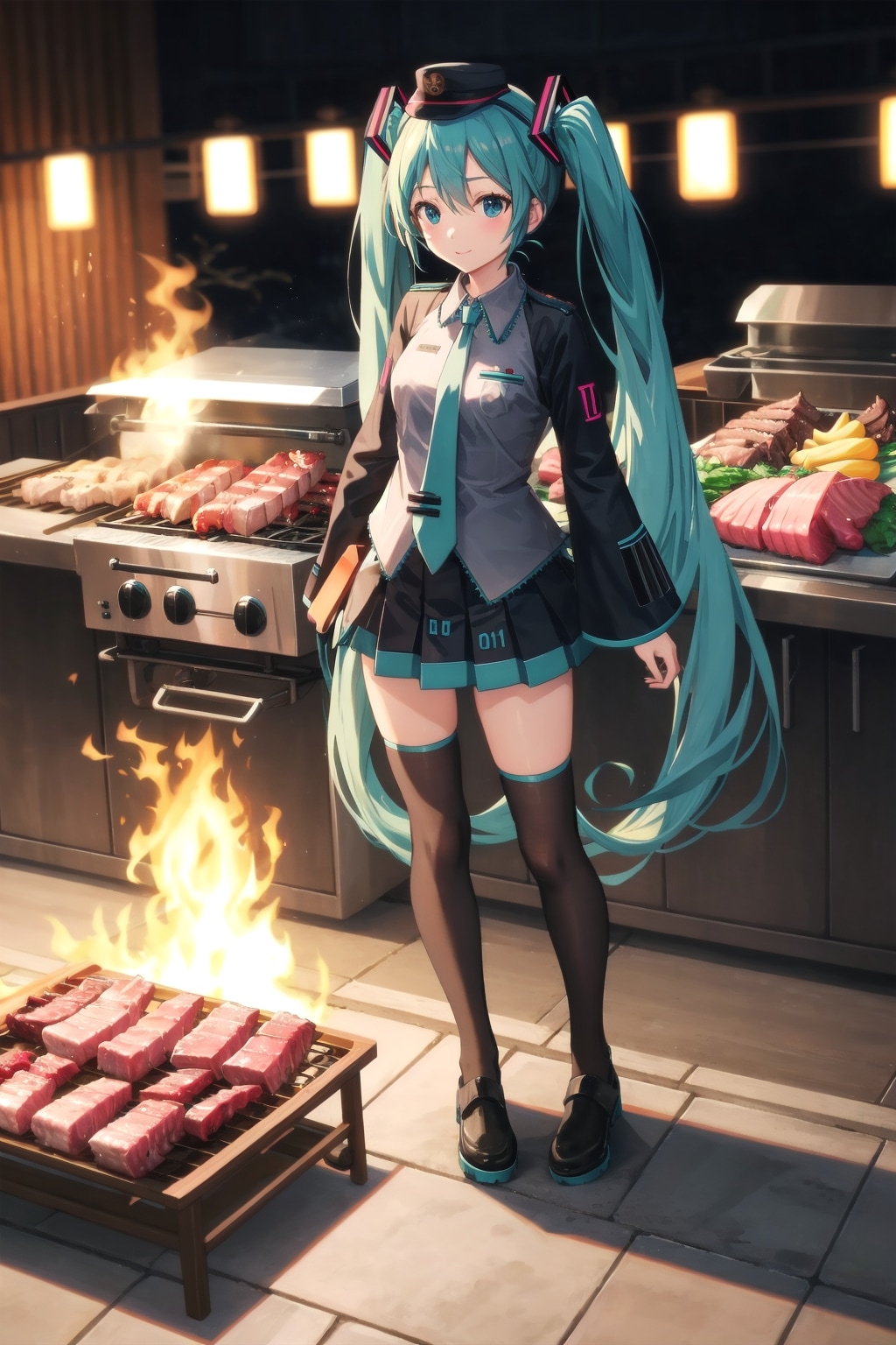 焼肉を焼くミクさん | の人気AIイラスト・グラビア