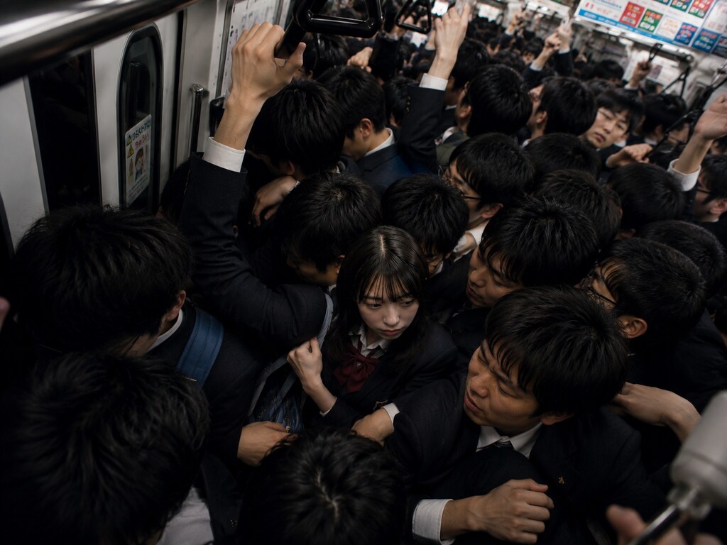 満員電車でぎゅうぎゅうになる女の子