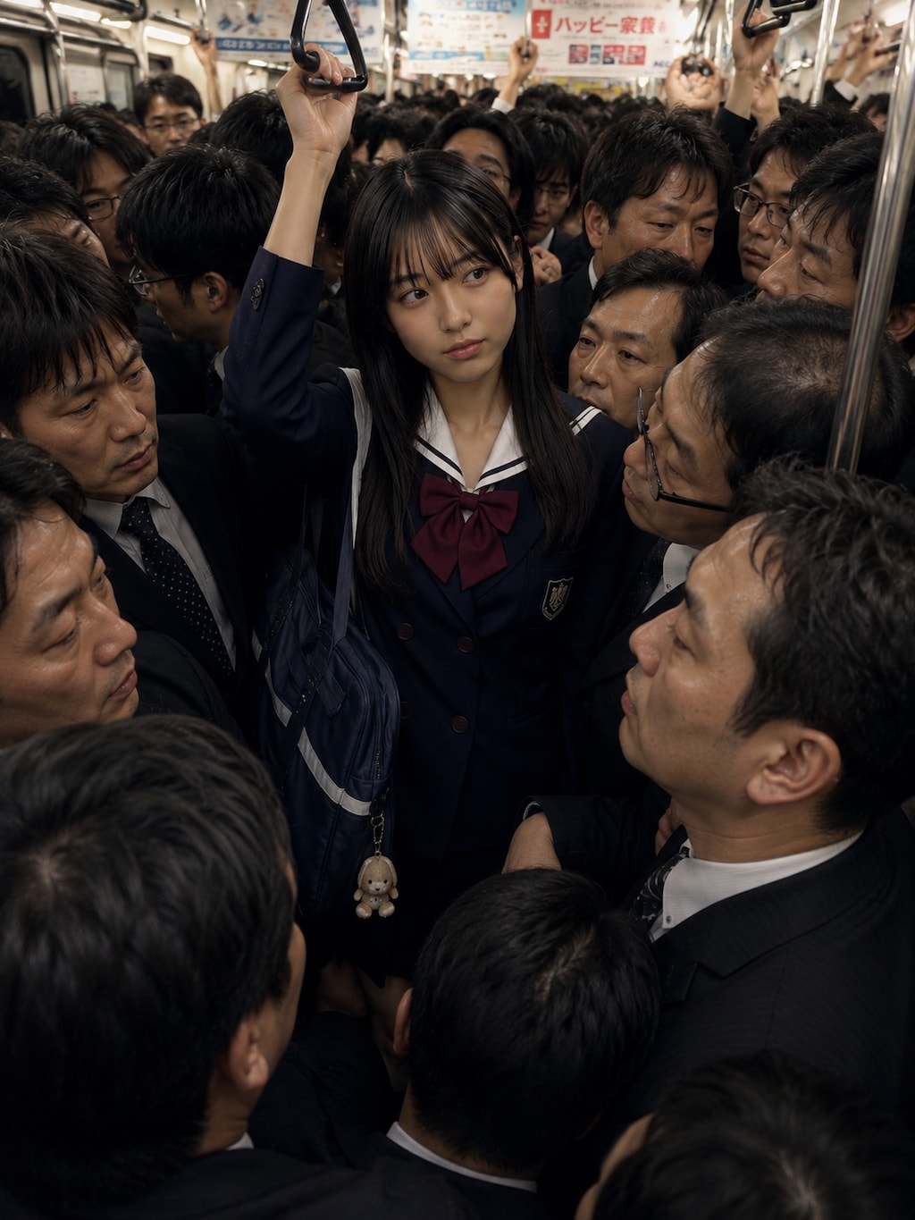 満員電車でぎゅうぎゅうになる女の子