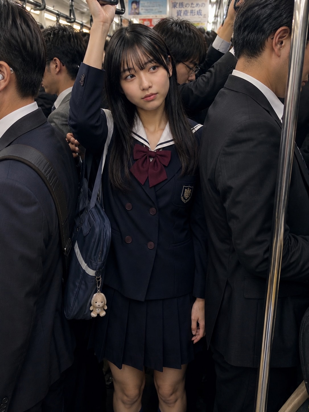 満員電車でぎゅうぎゅうになる女の子