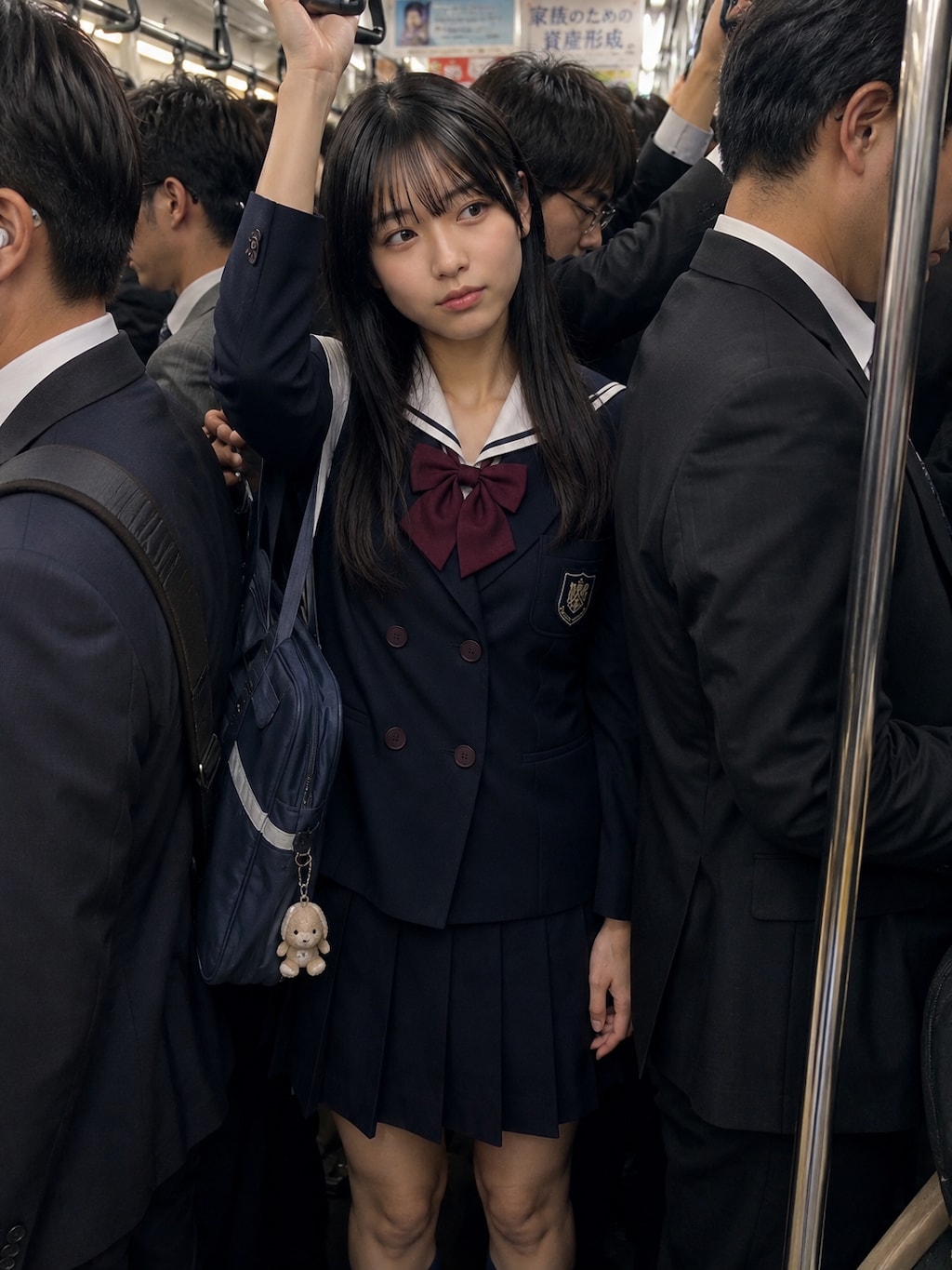 満員電車でぎゅうぎゅうになる女の子