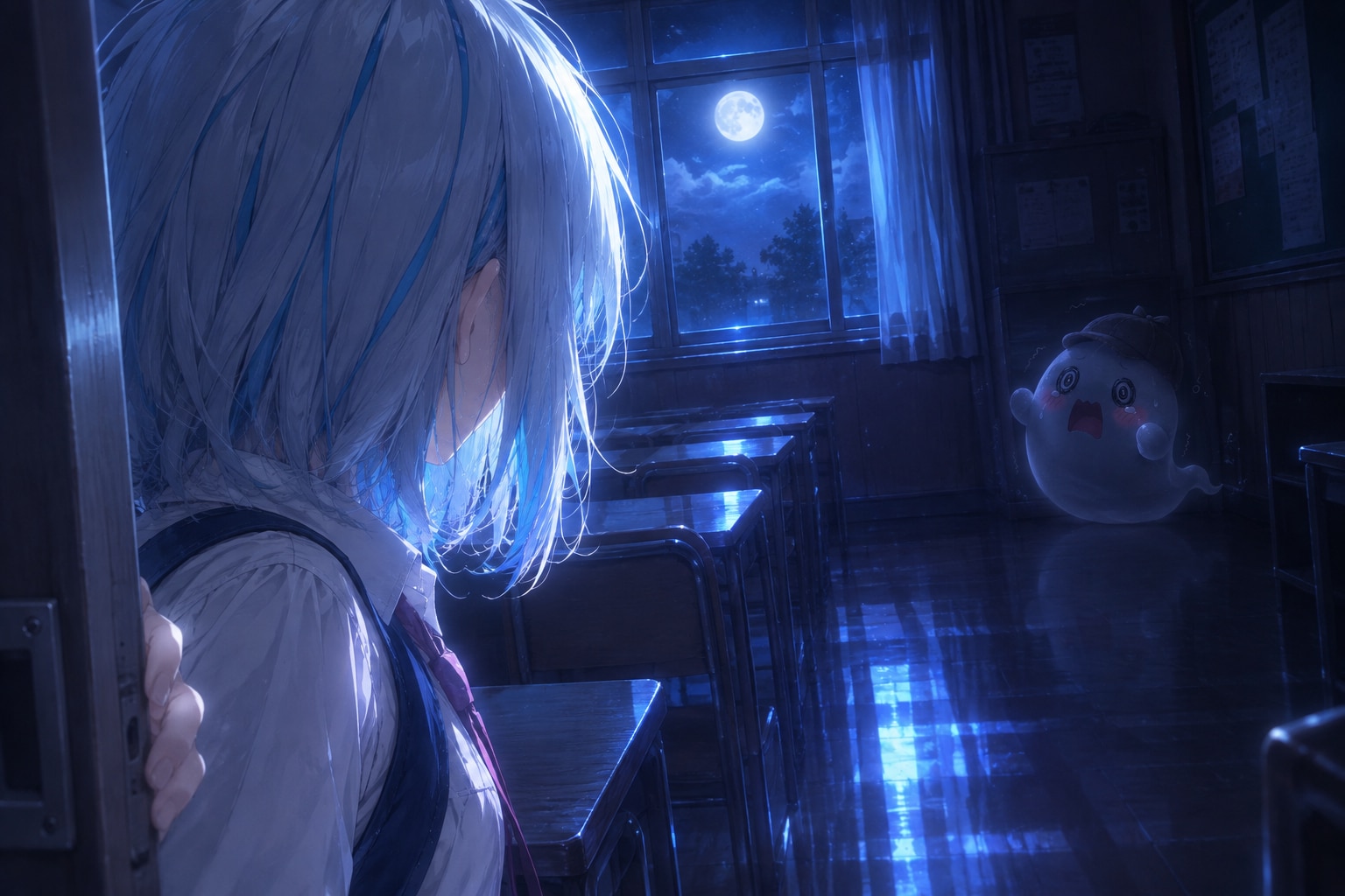 誰かいるの...？【夜の教室で】【#1】 | の人気AIイラスト・グラビア