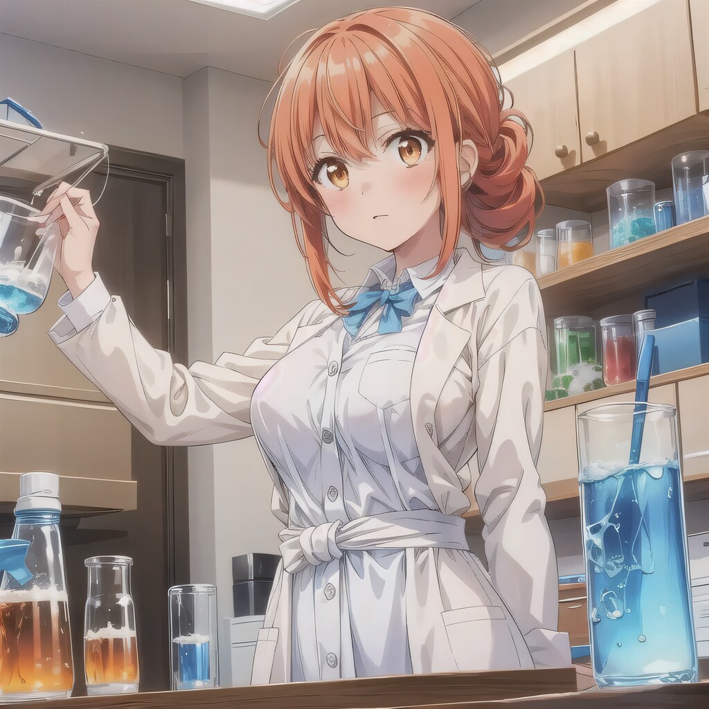 茶髪ポニテで白衣の少女