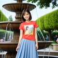 夏コーデ私服シリーズ『グラフィックTシャツとミディ丈Aラインスカート、キャンバス地のスリッポン』 2枚目