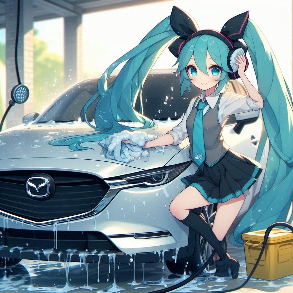 マツダCX-30を初音ミクが洗車中