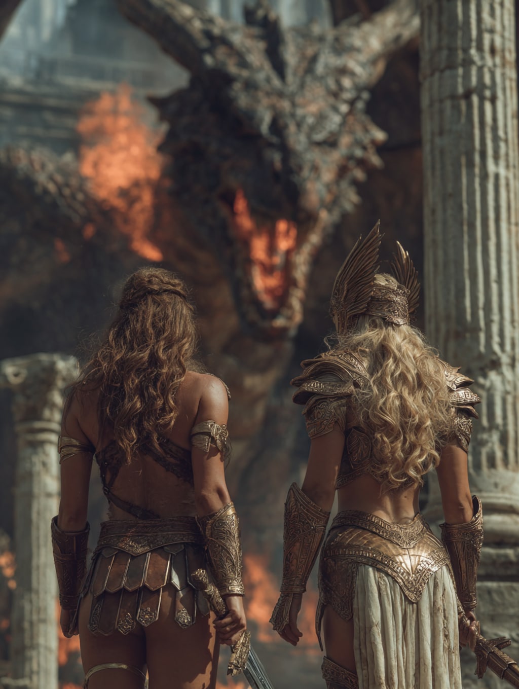 竜王と対峙するアマゾネス騎士とワルキューレ