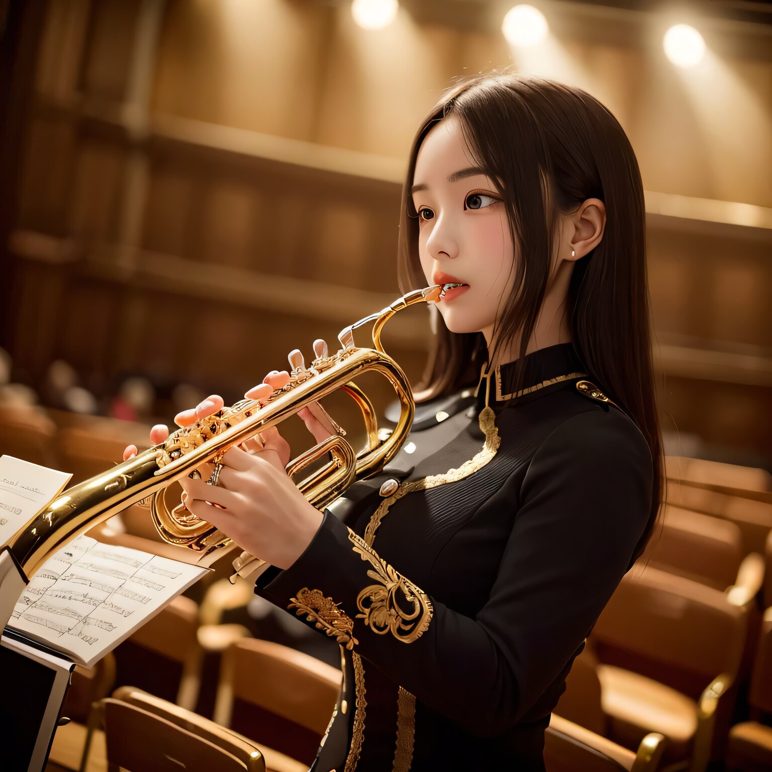 黒髪ロングでブラスバンドの美女６４ | の人気AIイラスト・グラビア