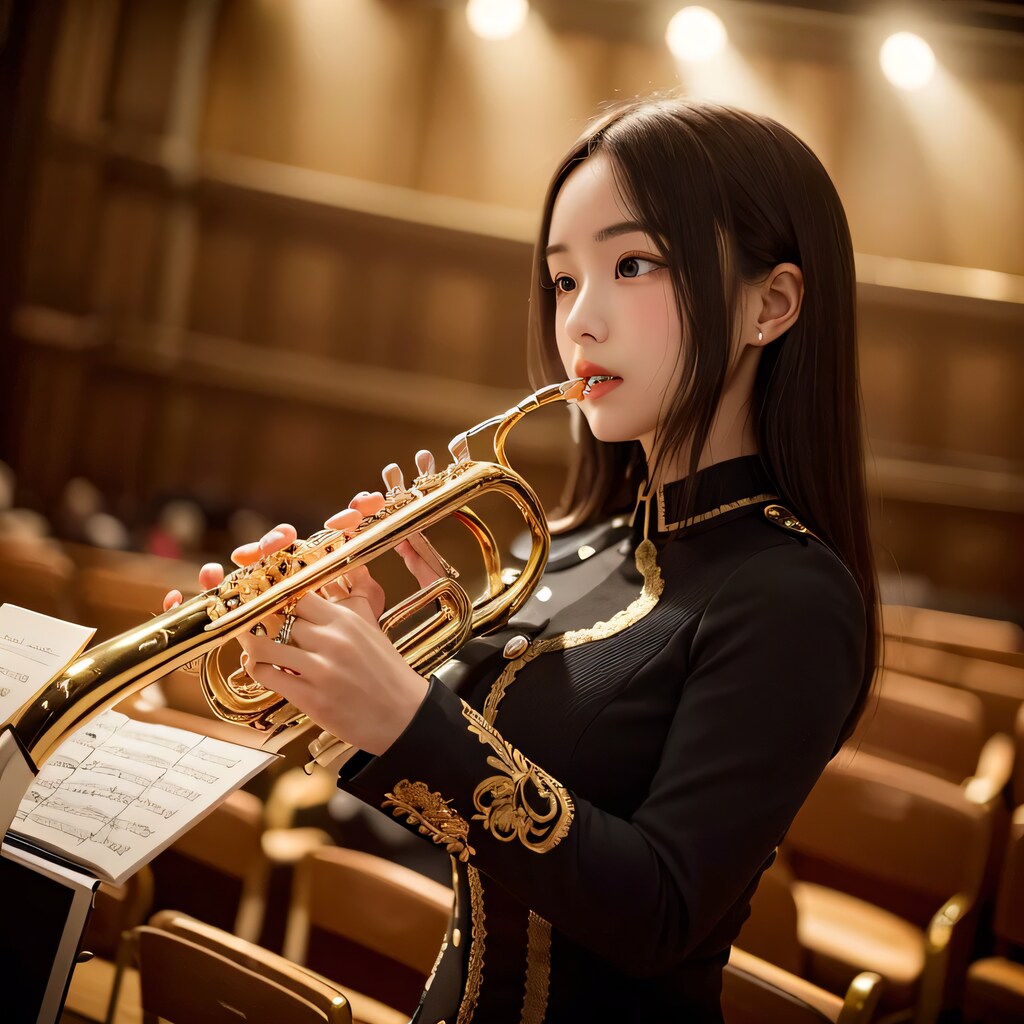 黒髪ロングでブラスバンドの美女６４