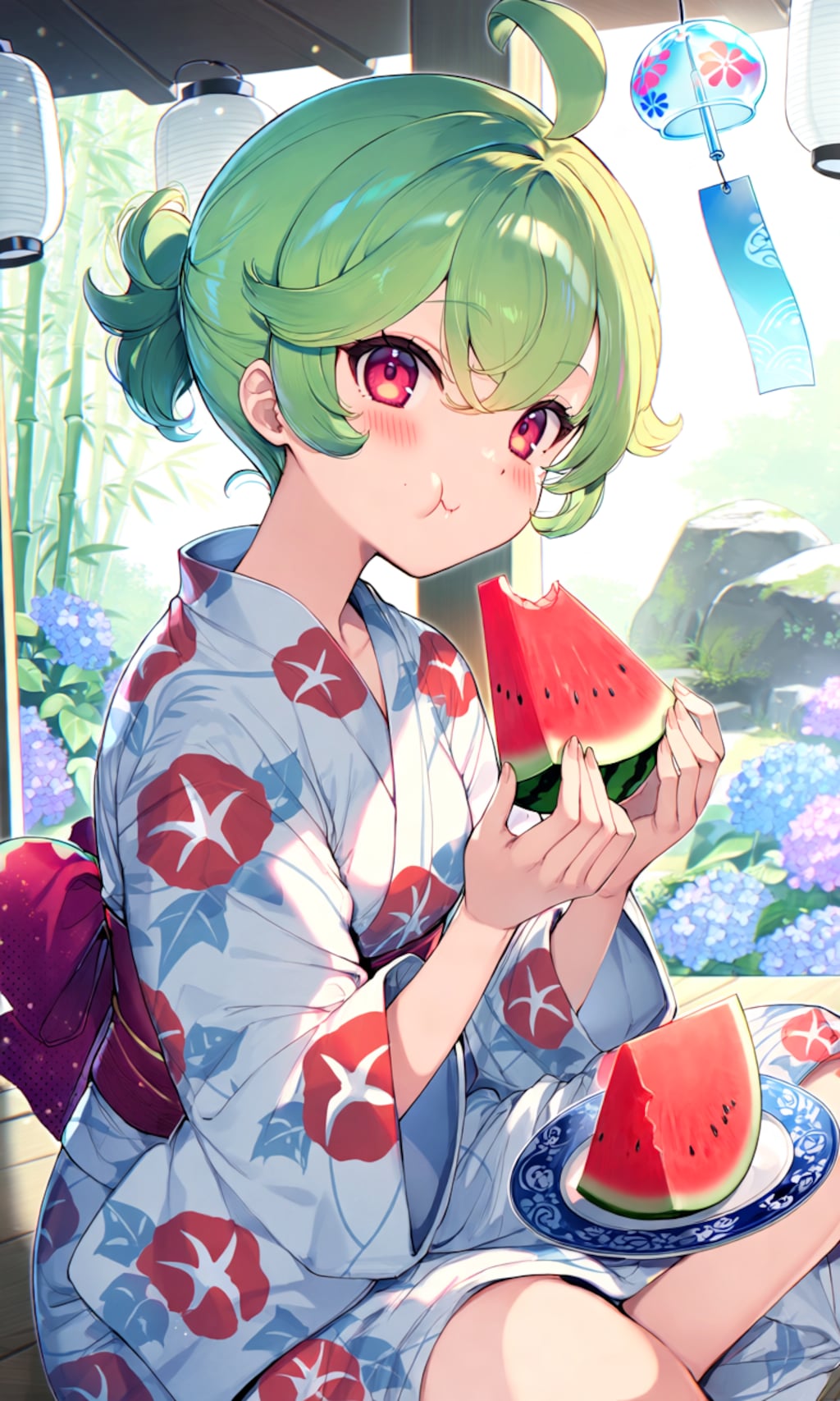 浴衣とスイカとひなみちゃん