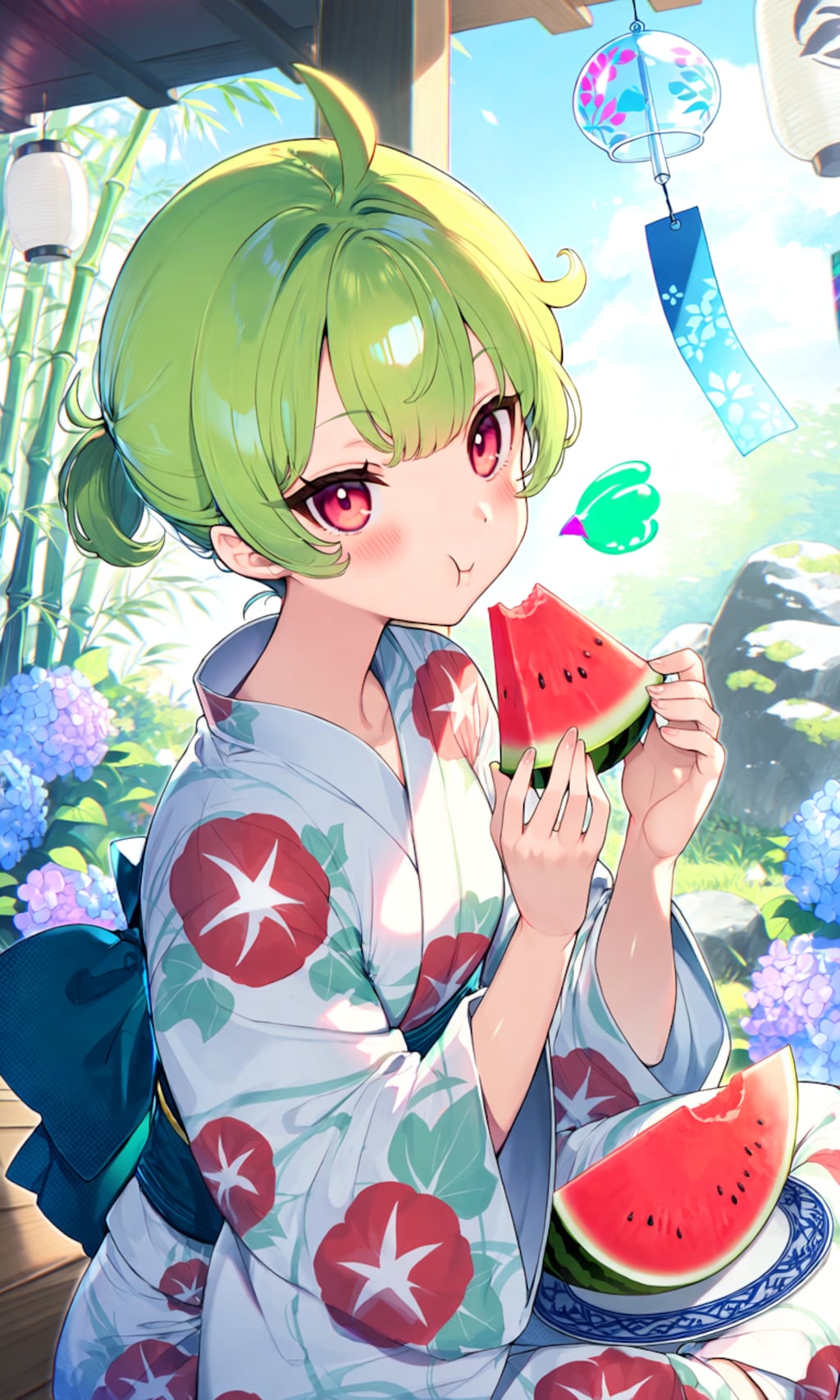 浴衣とスイカとひなみちゃん