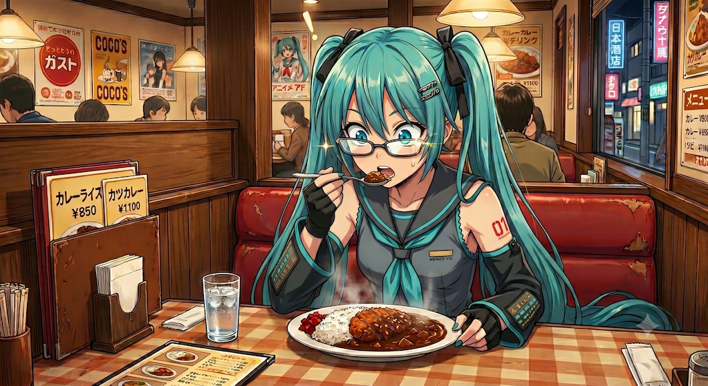 カレーを食べに来たミクさん