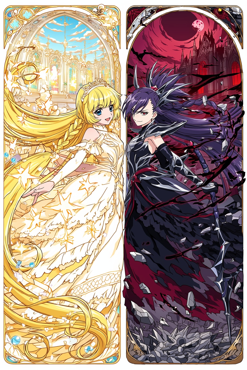 光と闇の魔法少女（ミュシャ風）