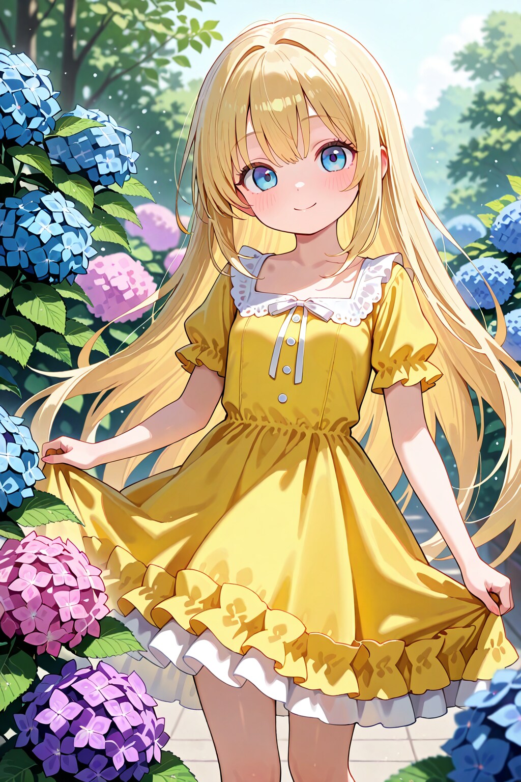 紫陽花と金髪ちゃん