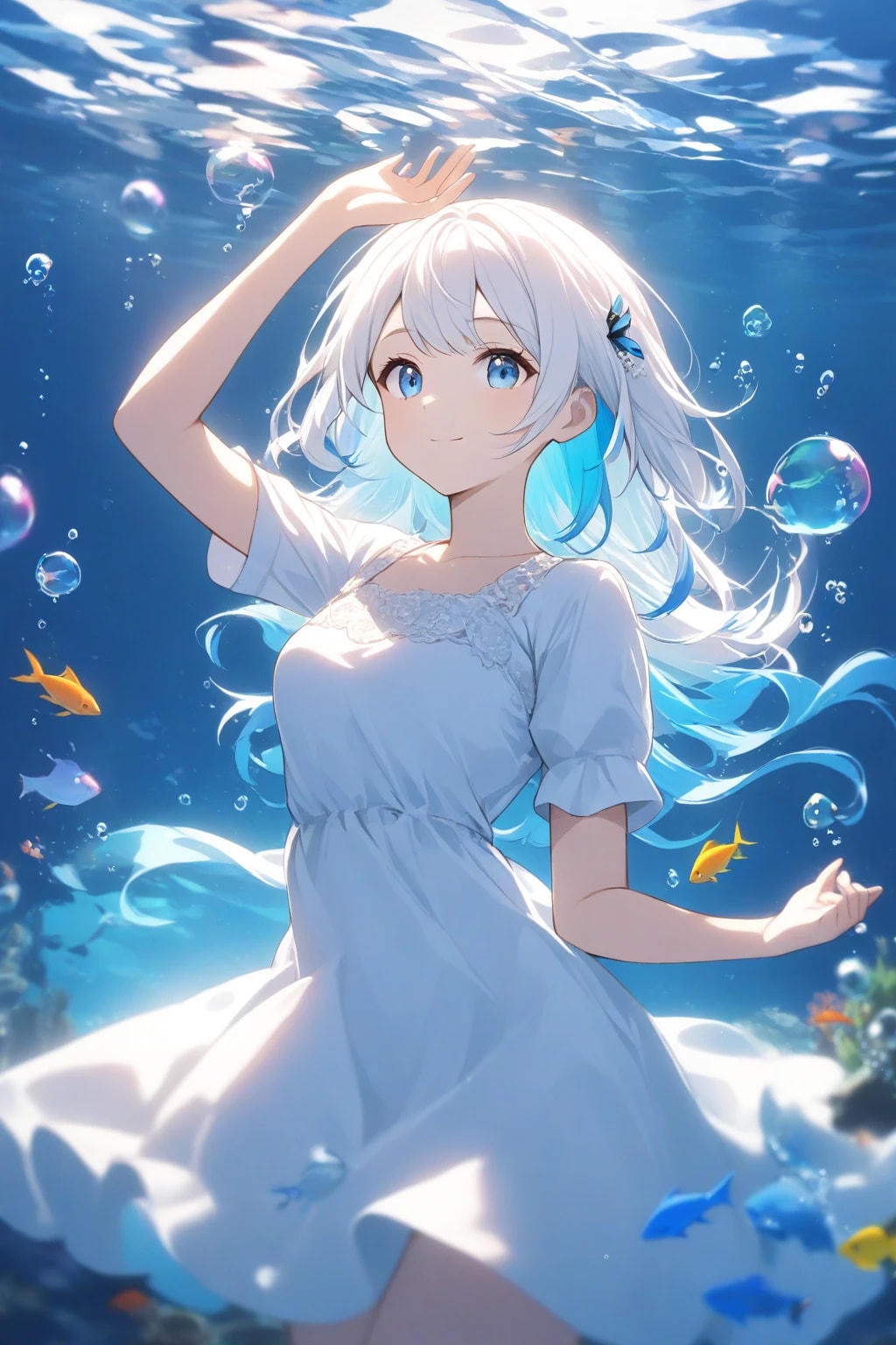 水中でお魚と対話するそらちゃん！