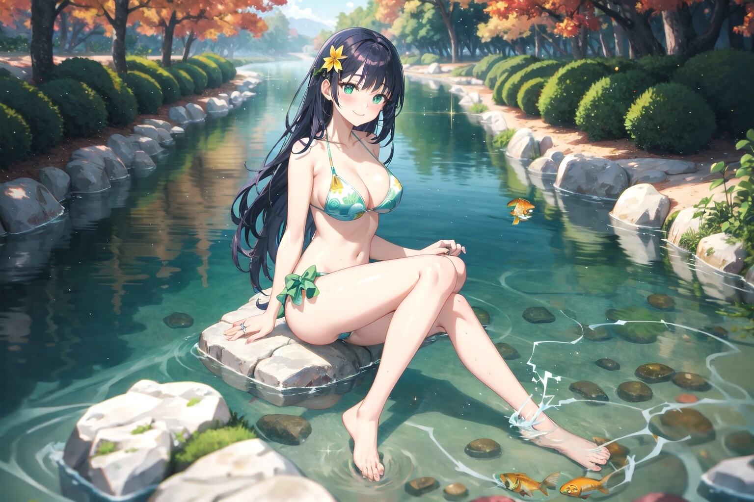 川辺の人妻