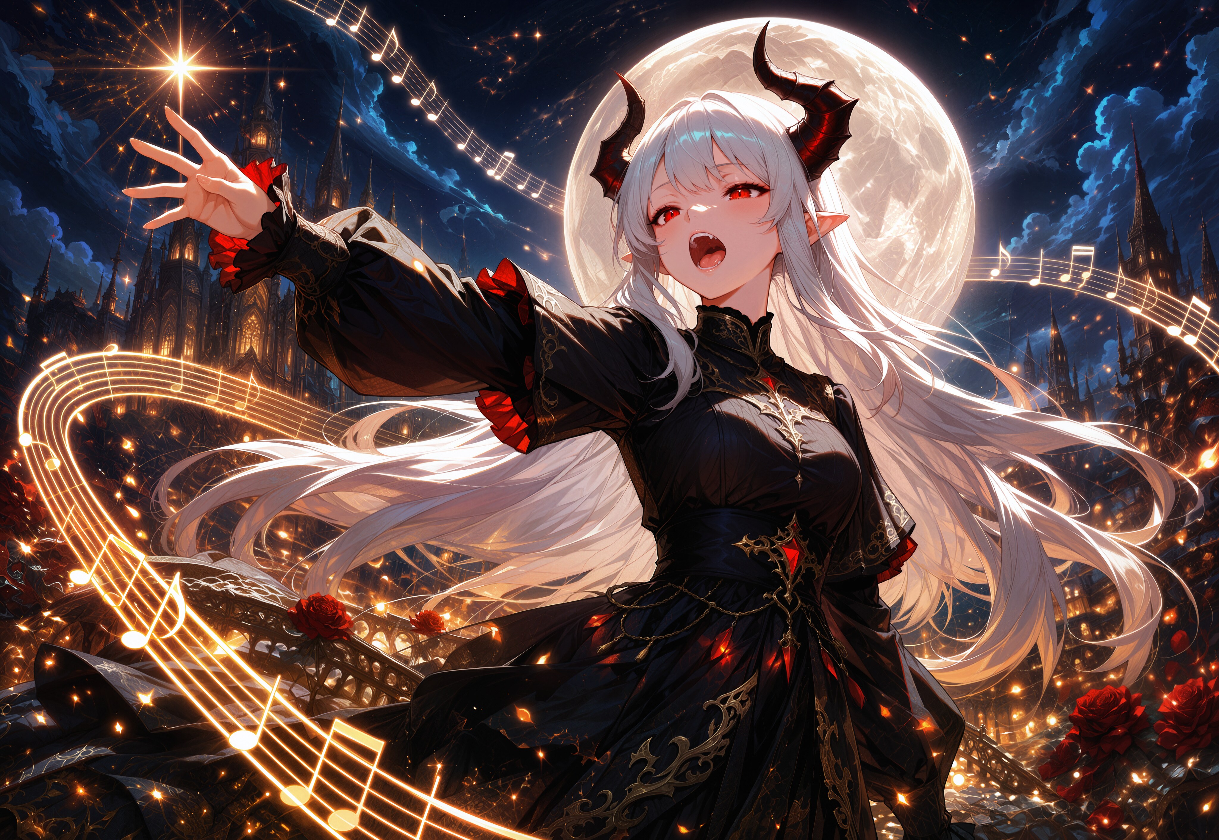 月下歌唱銀髪竜姫さん | の人気AIイラスト・グラビア