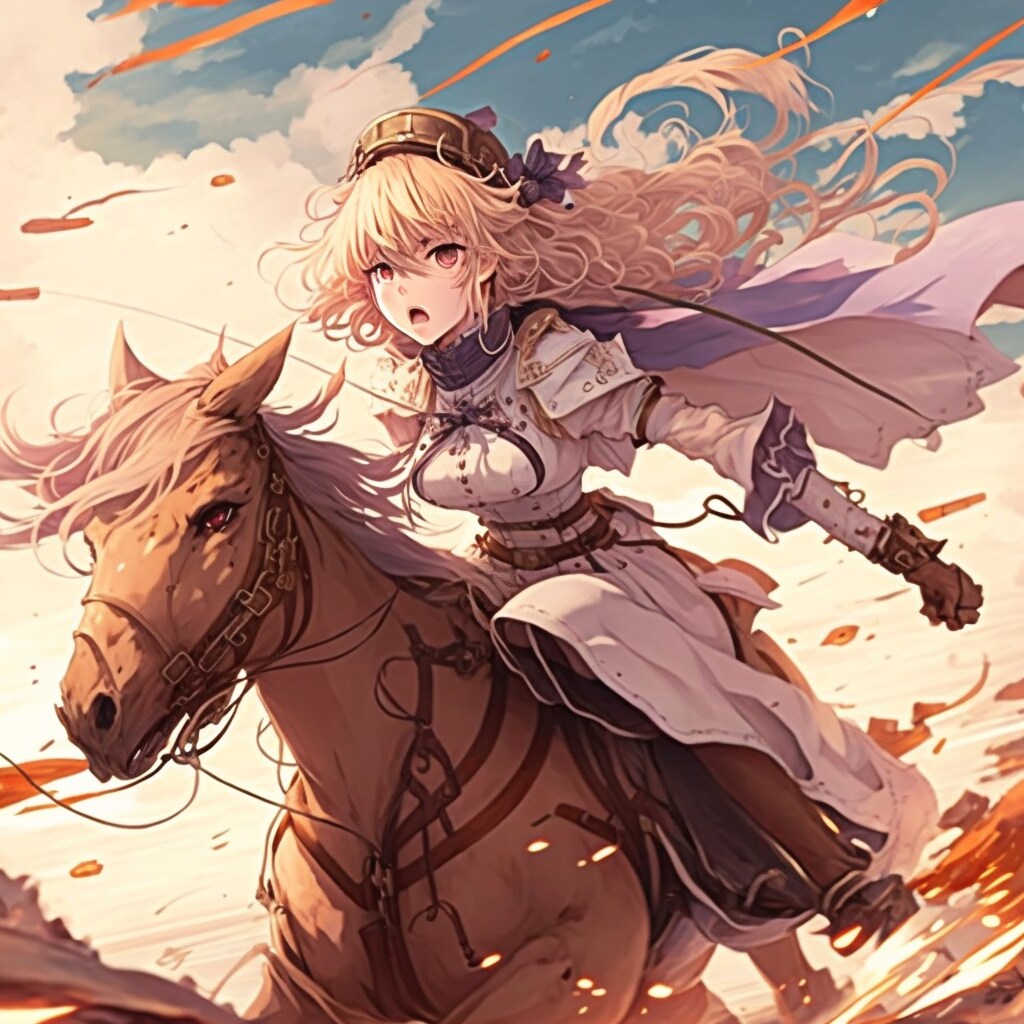 戦場に向かい馬を駆る姫騎士