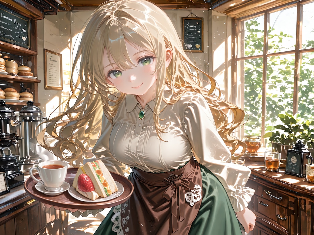 オフの日にお家のカフェで働くおねえさん