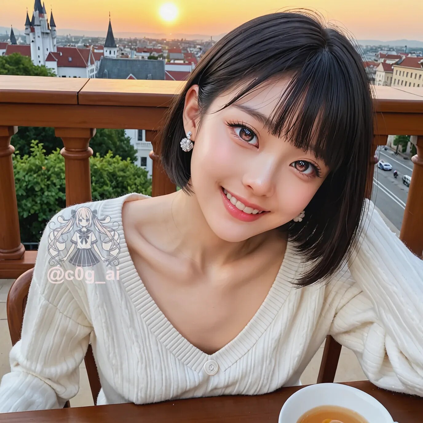 夕日が見えるレストランのつむちゃん