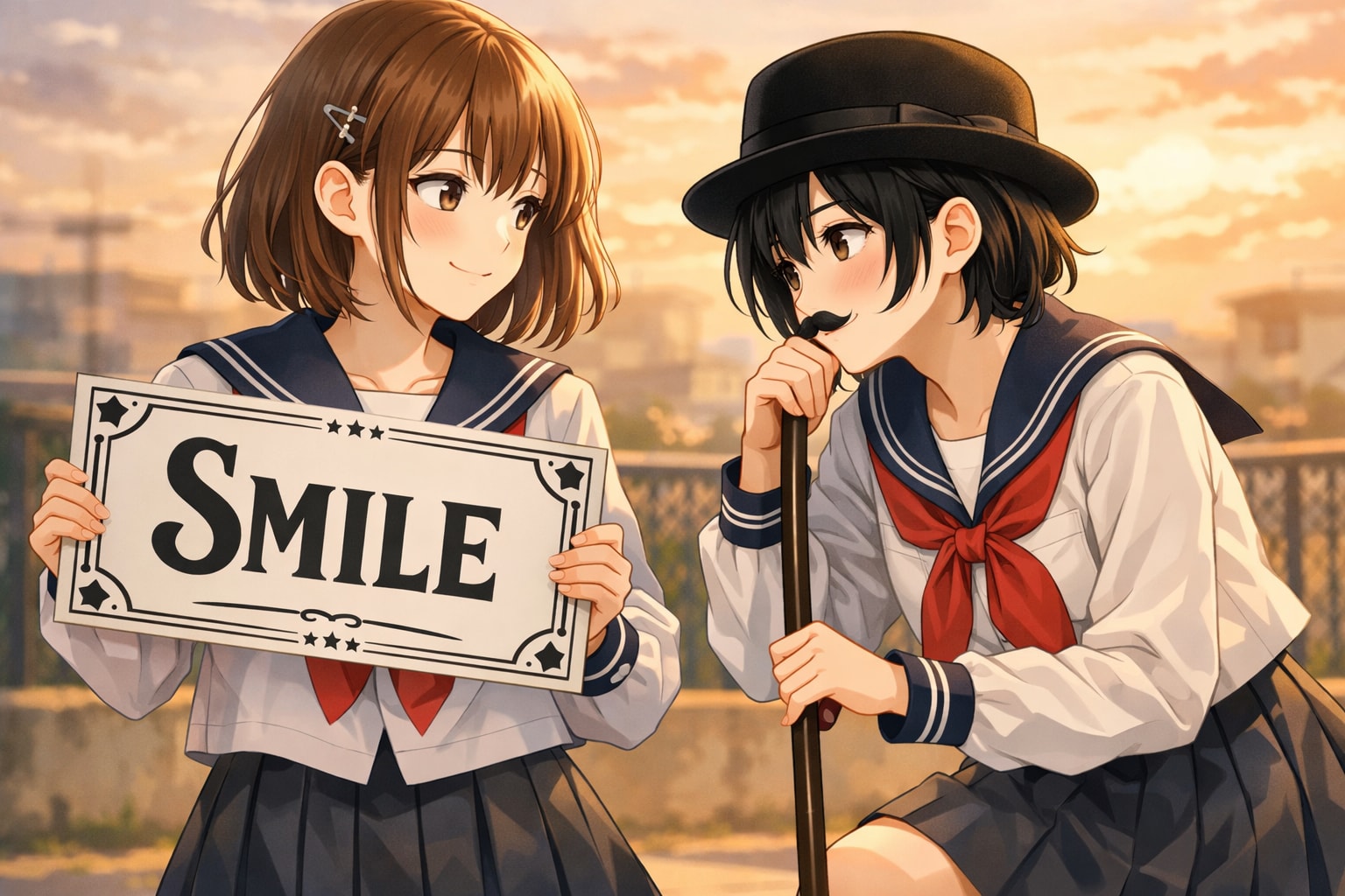 放課後の無声映画ごっこ（チャップリンデー　02） | の人気AIイラスト・グラビア