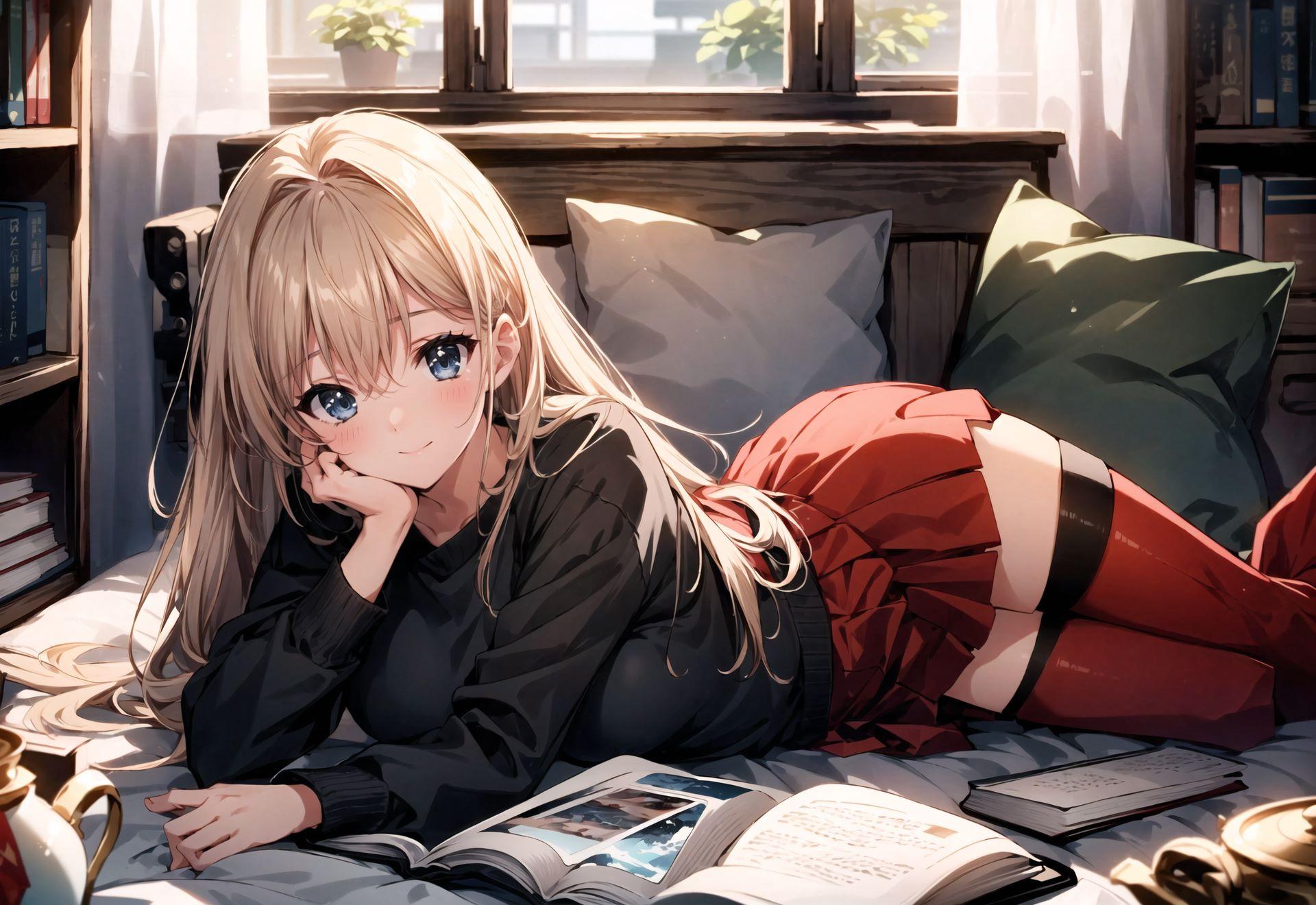 リラックスしながら読書する少女