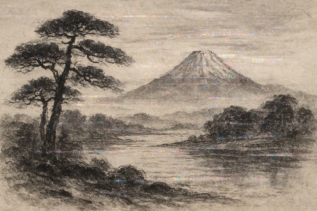 地味にグリッチエフェクトの掛かってる水墨画