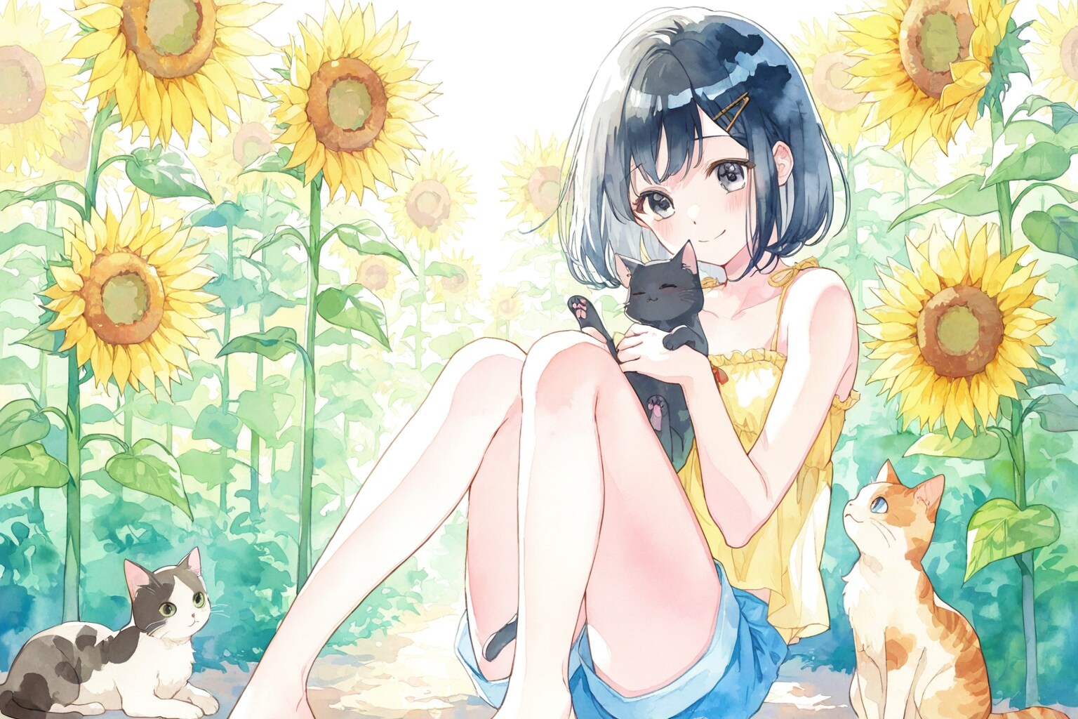 猫と向日葵