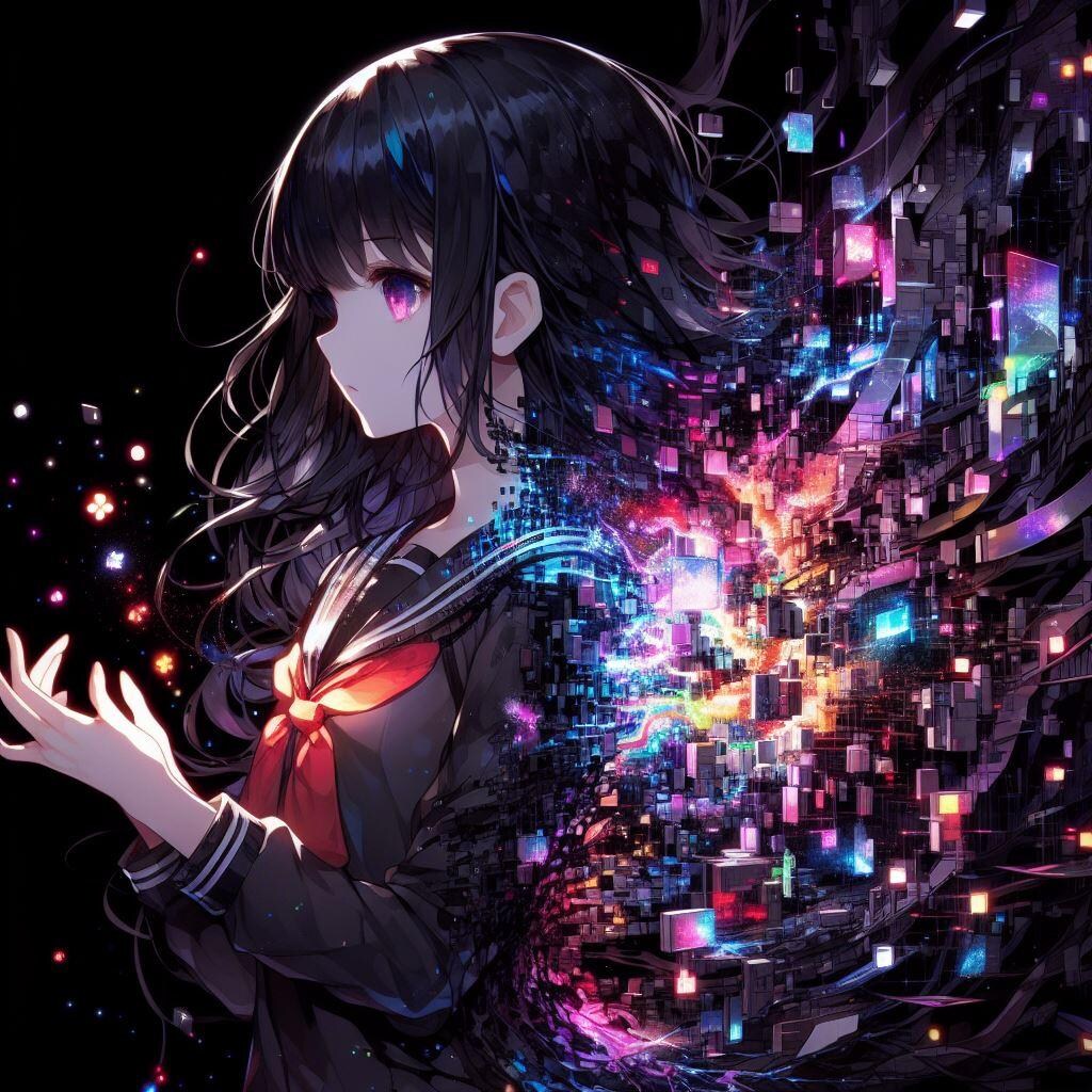 カラフルゲーミング世界と少女(5枚)