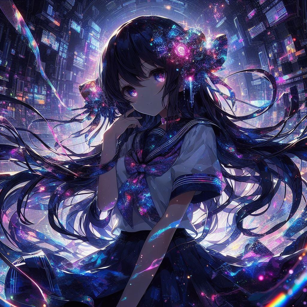 カラフルゲーミング世界と少女(5枚)