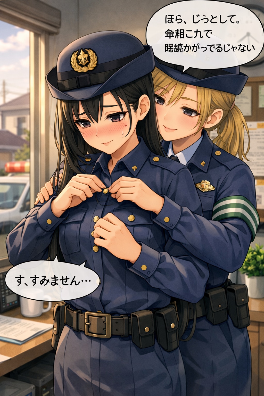 交番の朝、制服のボタン（女性警察官の日　03）