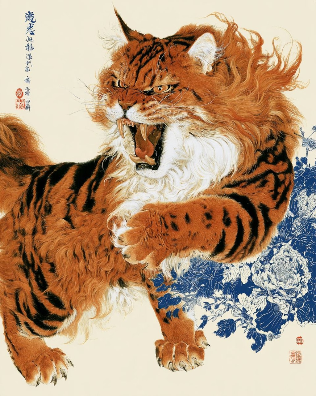 a huge cat, fighting pose,