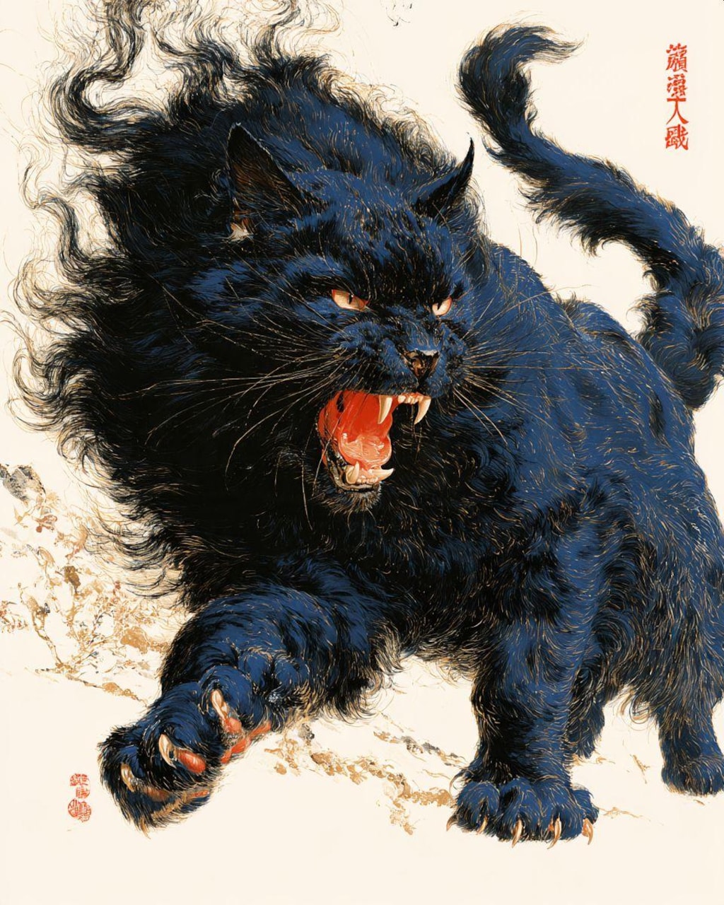 a huge cat, fighting pose,