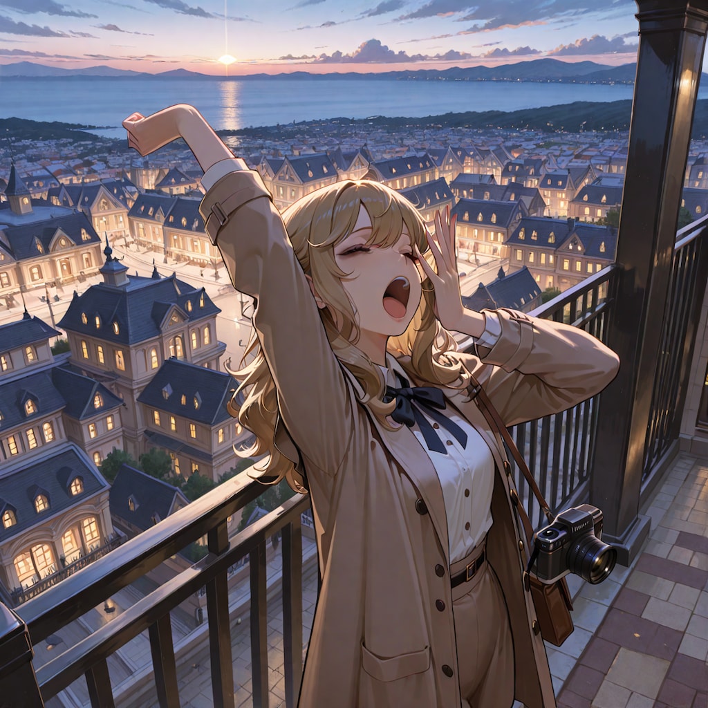 張り込みの朝焼け