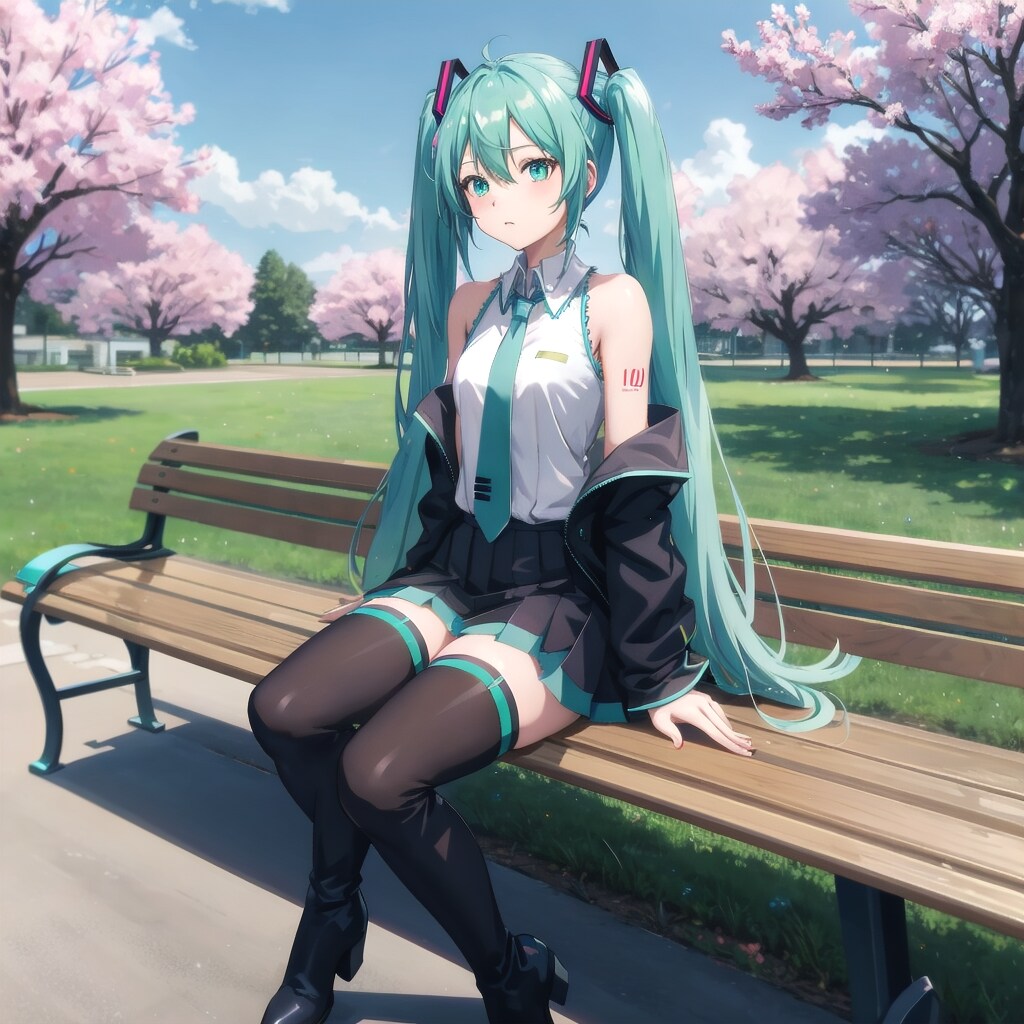 公園ベンチと桜の木 | の人気AIイラスト・グラビア