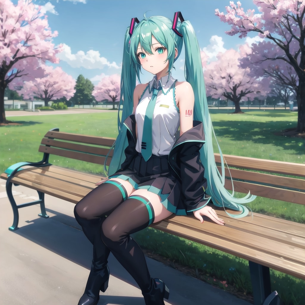 公園ベンチと桜の木