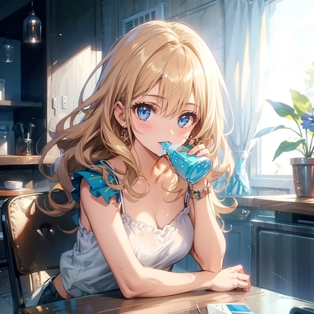 ゼリー飲料を飲む少女