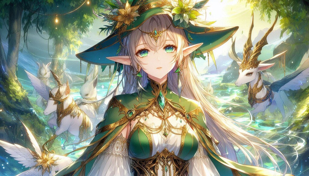 【習作】森の中のエルフ族の女性魔法使い