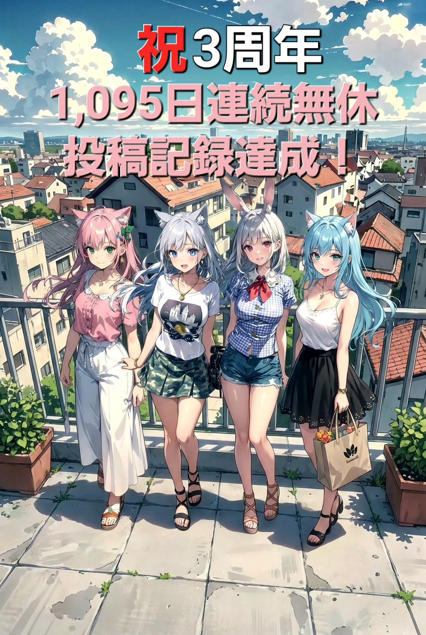 ㊗️3周年＆1,095日連続無休投稿記録達成🎉🎊「マルチビタミンワールドキャラの夏コーデ」🐱🐰🐺🐱✨