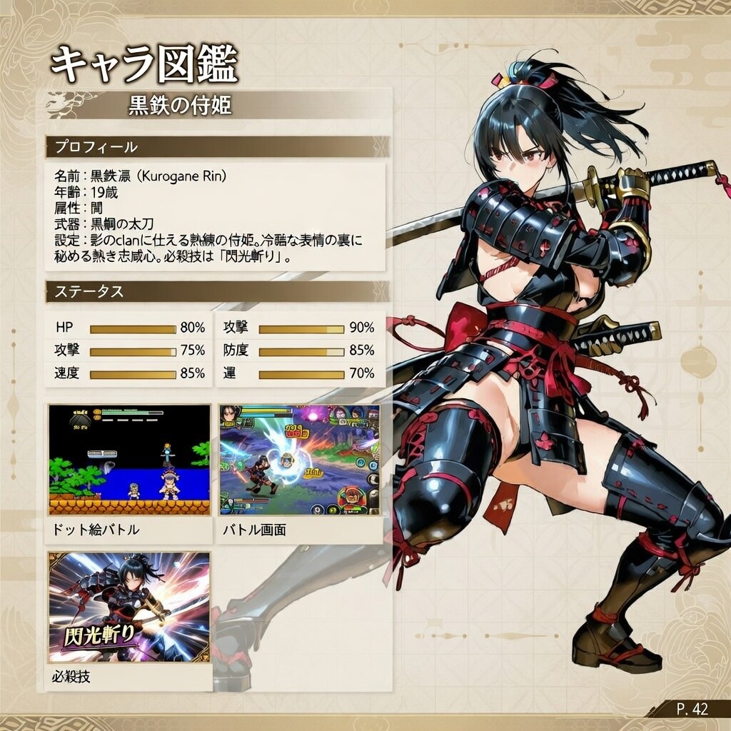 キャラ図鑑　P.42　黒鉄の侍姫