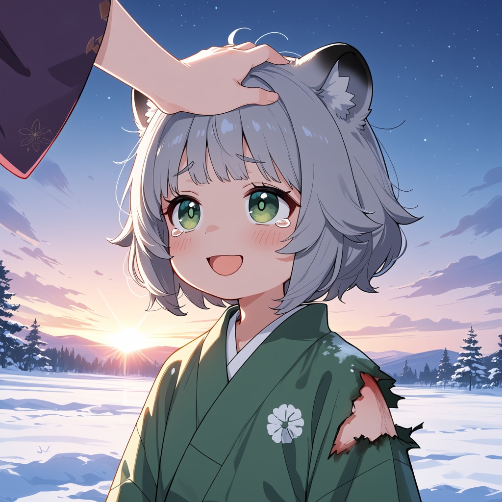 頭を撫でられるユキタヌキちゃん | の人気AIイラスト・グラビア