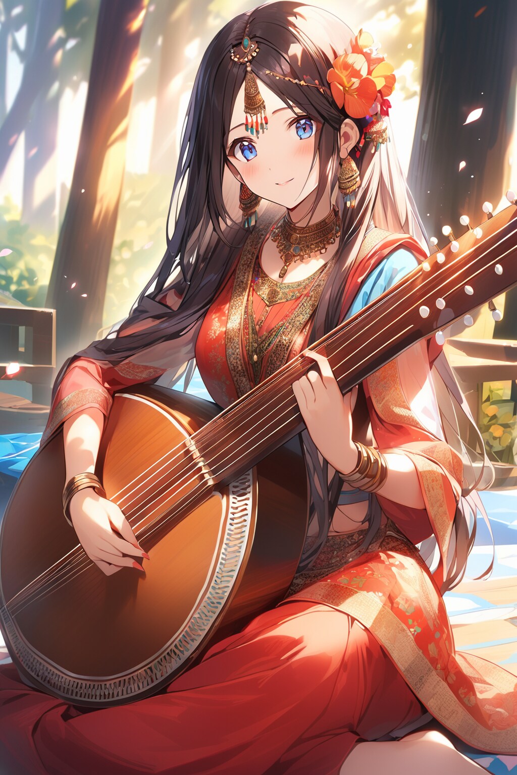 シタールを引く女の子