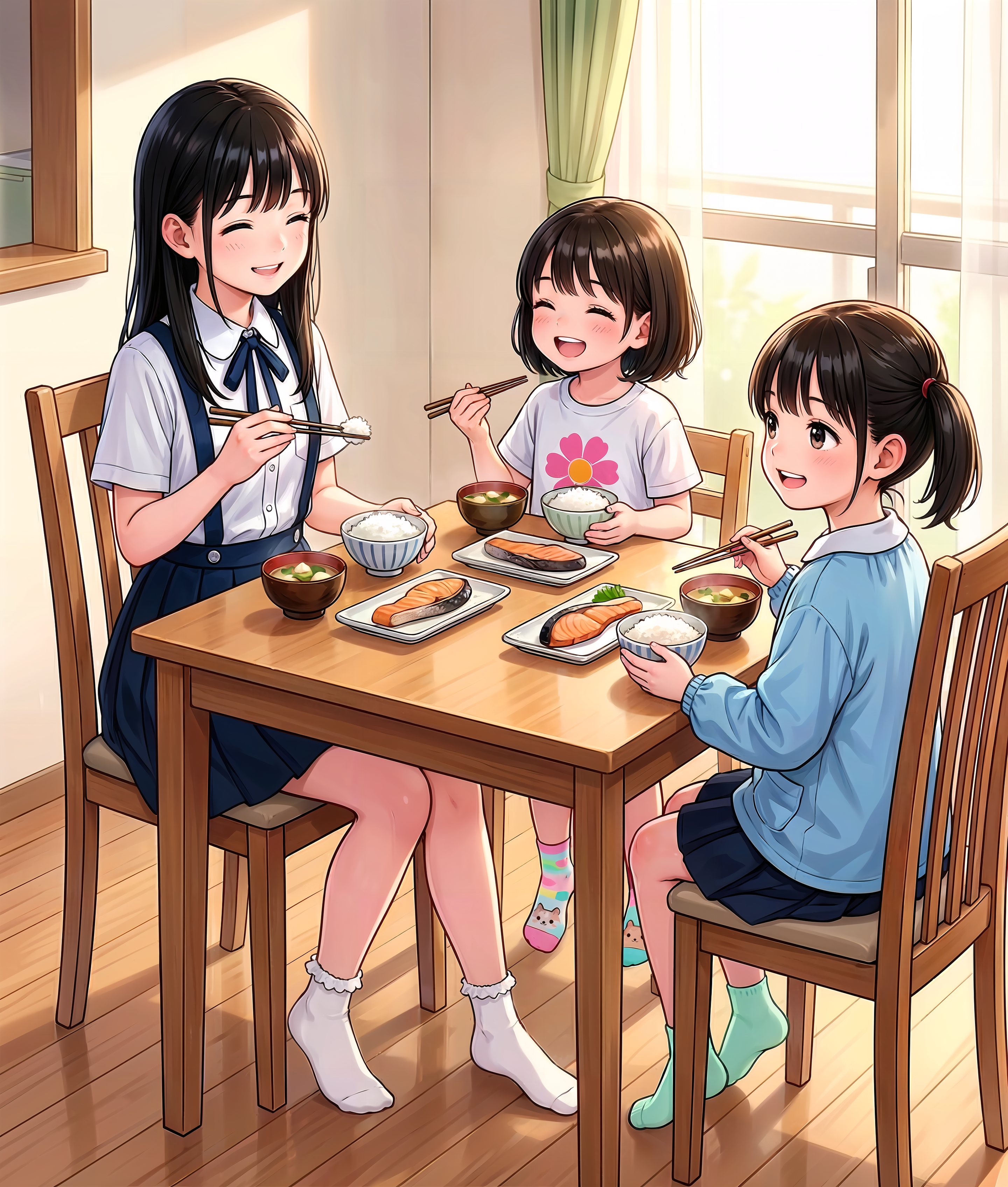 朝ご飯だよ！三姉妹（連作5/20） | の人気AIイラスト・グラビア
