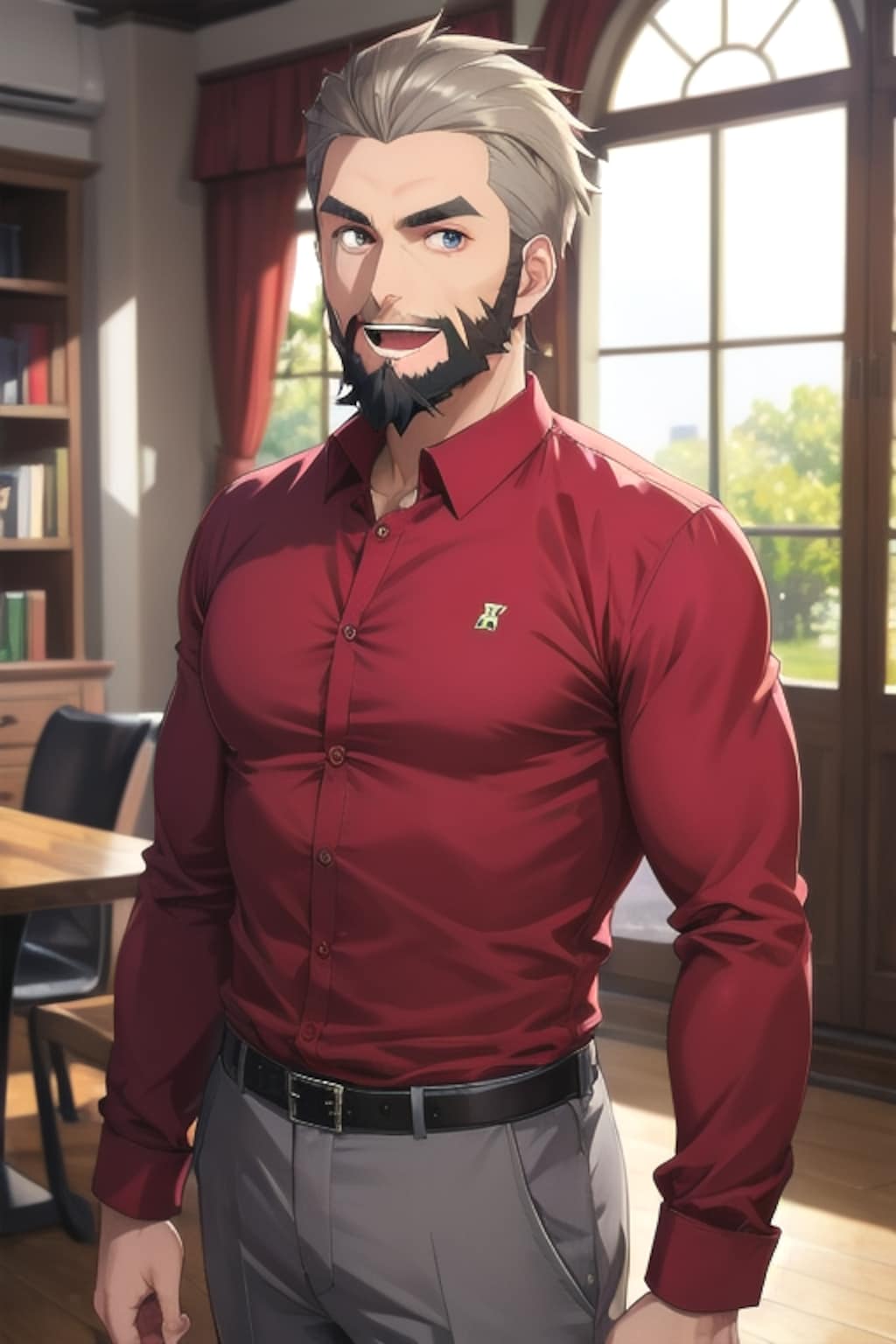 臙脂色のシャツを着たお爺さん2