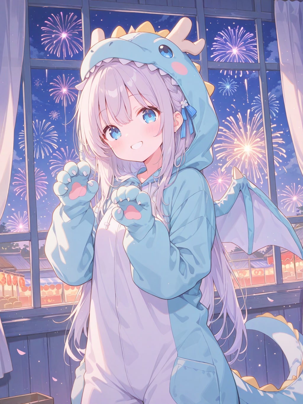 夏祭りのきぐるみドラゴン娘