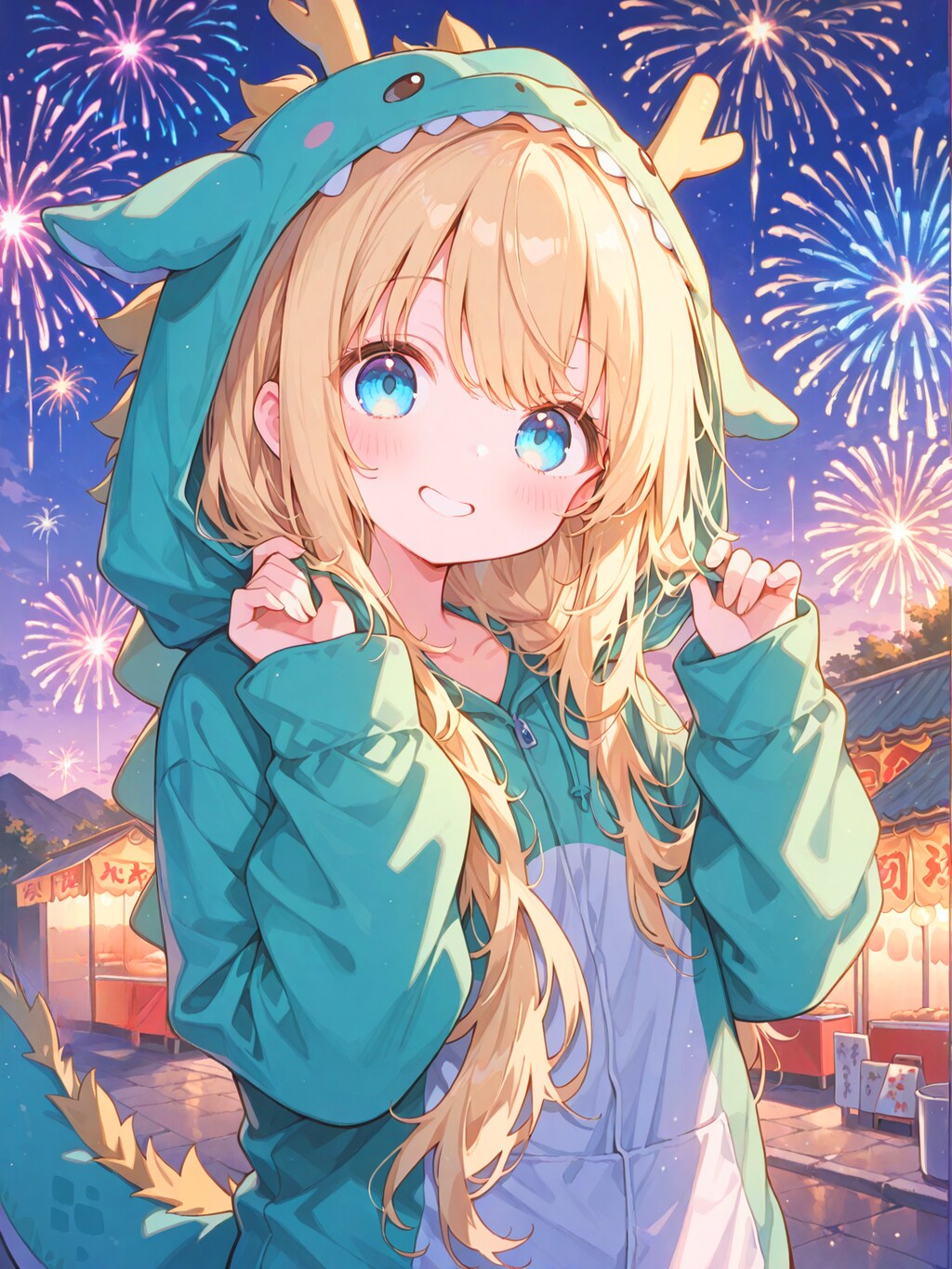 夏祭りのきぐるみドラゴン娘