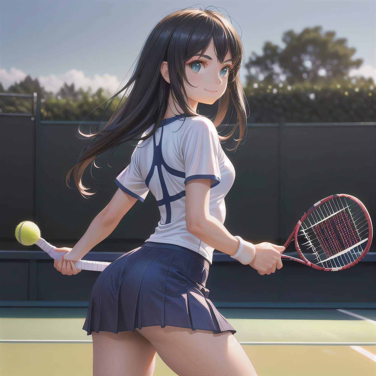 黒髪ロングでテニスウェアの少女３１ | の人気AIイラスト・グラビア